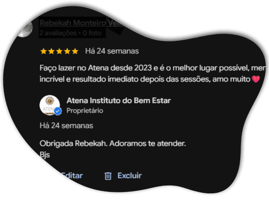 Imagem de uma das avaliações recebidas pelo Atena Instituto, na Mooca