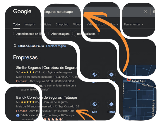 Resultado nas buscas pela ficha do Google Meu Negócio do cliente Barick Corretora